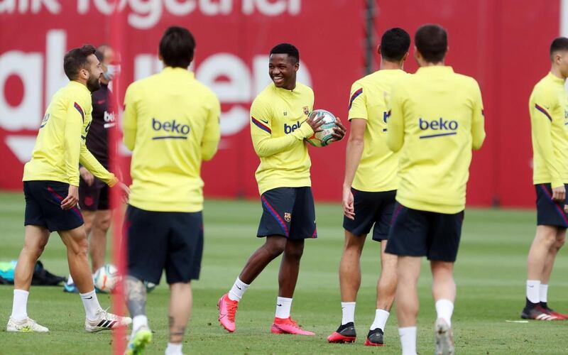 Ansu Fati during a training session at the Ciutat Esportiva Joan Gamper.