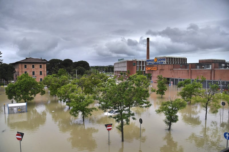 A flooded supermarket in Cesena. AFP