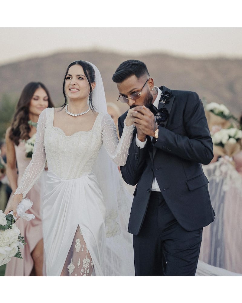 Indian cricketer Hardik Pandya and Serbian actress Natasa Stankovic renewed their vows at a glitzy ceremony in Rajasthan on Valentine's Day. All photos: 
Instagram / hardikpandya93