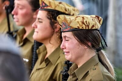 Israeli soldiers at the funeral of Lia Ben Nun, one of three troops killed in the cross-border incident with Egypt. AFP