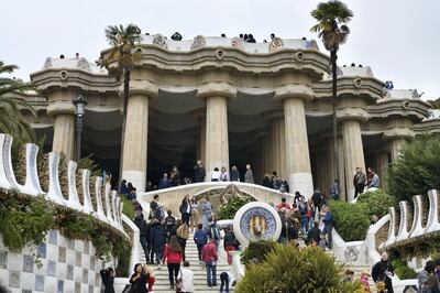 BARCELONA, SPAIN - APRIL 04 : The Park Guell by Antonio Gaudi in Barcelona on April 04, 2019, Spain. (Photo by FrÃ©dÃ©ric Soltan/Corbis via Getty Images)