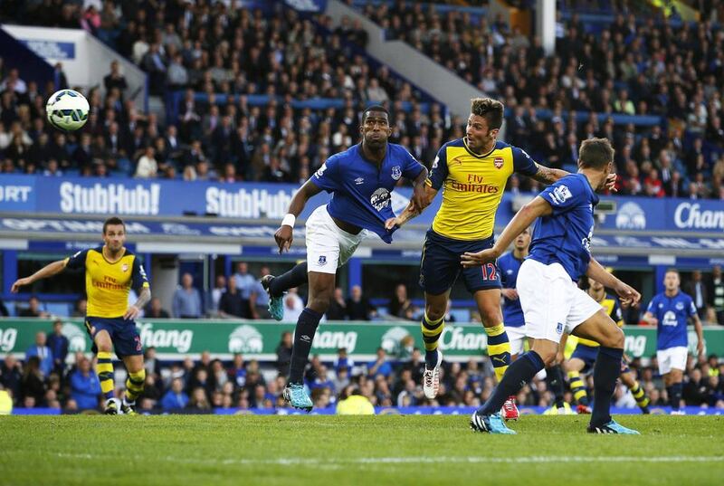 Olivier Giroud scored Arsenal’s equaliser against Everton at Goodison Park on Saturday. Andrew Yates / Reuters