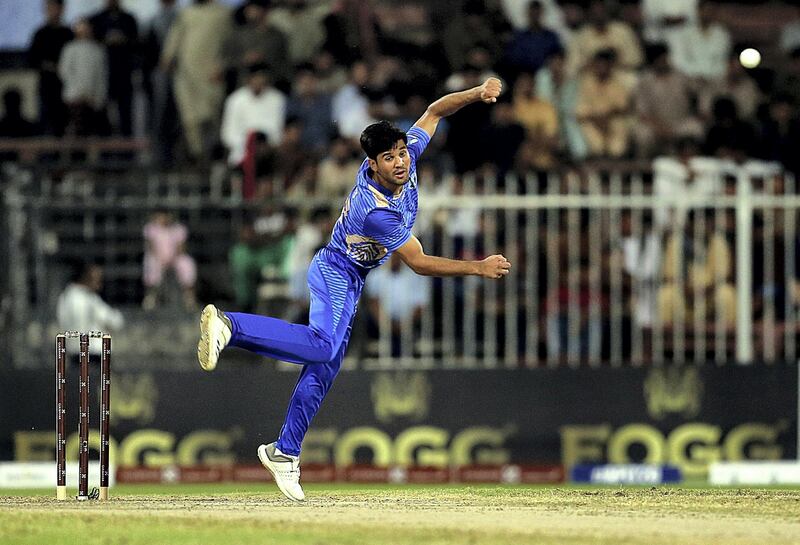 Sharjah, October, 21, 2018:  Qais Ahmad of Balkh Legends in action against Kabul Zwanan during the Afghanistan Premier League T20  finals at the Sharjah Cricket Stadum in Sharjah. Satish Kumar for the National/ Story by Paul Radley