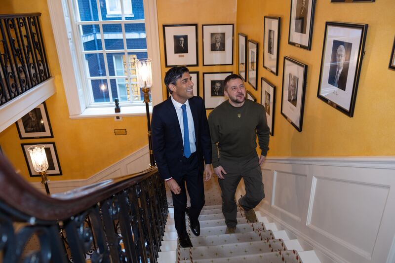 Mr Sunak shows Mr Zelenskyy around 10 Downing Street. Photo: No 10 Downing Street