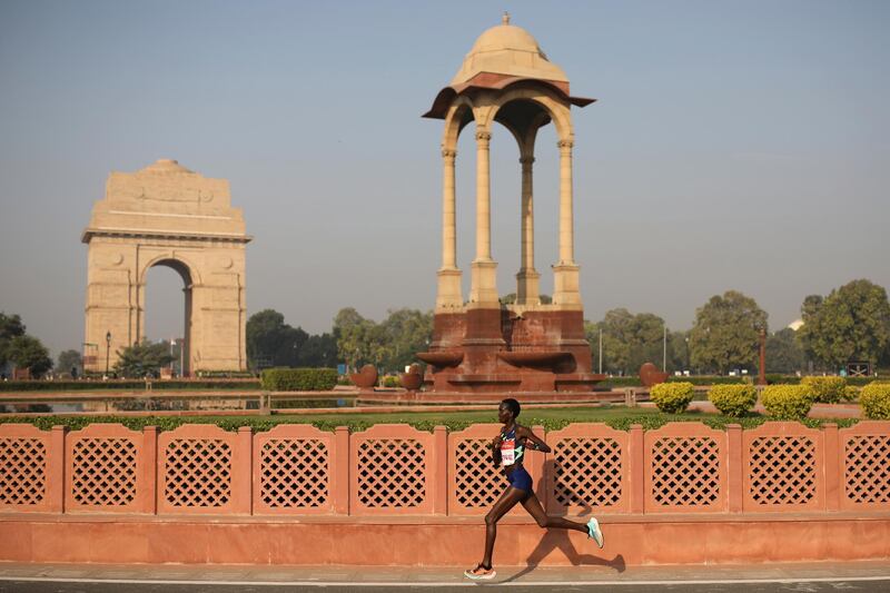 A total of 47 elite runners took part in the Delhi Half Marathon on Sunday. AP