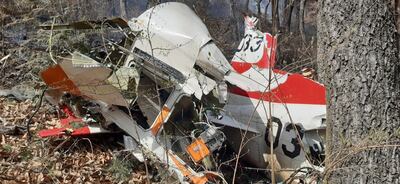 Debris from one of the crashed South Korean Air Force KT-1 planes on a mountain in Sacheon. EPA