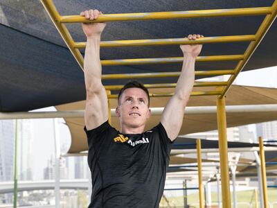 DUBAI, UNITED ARAB EMIRATES - OCT 18:

Dubai based Norwegien XDubai athlete Hallvard Borsheim trains at SkyDive Dubai Athelete's park. He is encouraging people to sign up for 30 day fitness challenge. He will compete in the upcoming 2017 Spartan race in Hatta.

(Photo by Reem Mohammed/The National)

Reporter: Nick Webster
Section: NA