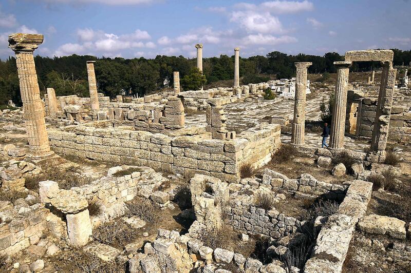 Ruins of the archaeological site of the ancient Greek city of Cyrene lie in the Libyan eastern town of Shahat, east of Benghazi. AFP