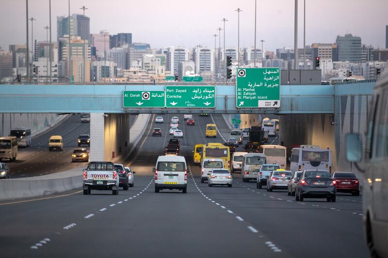 The E10 motorway in Abu Dhabi, which was backed up in both directions. Victor Besa / The National