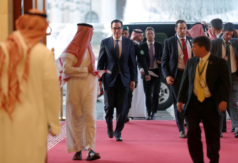 US Treasury Secretary Steven Mnuchin arrives at the Future Investment Initiative conference. Reuters