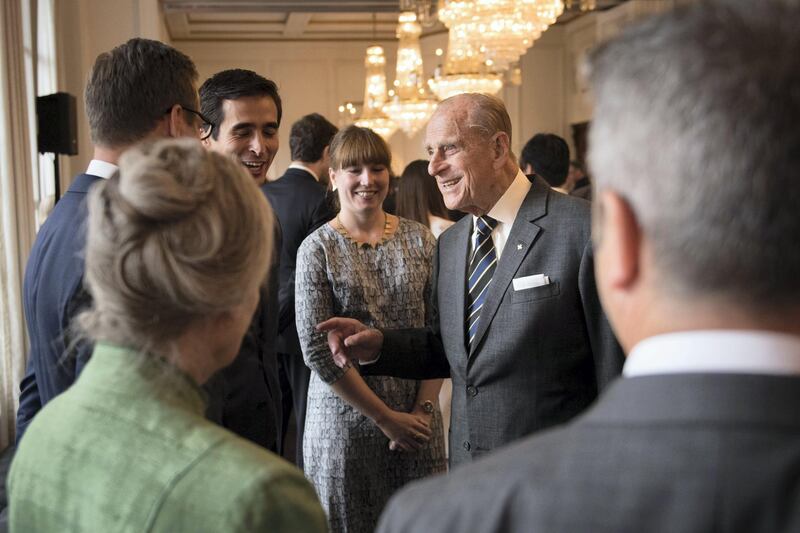 LONDON, ENGLAND - JULY 19: Prince Philip, Duke of Edinburg meets guests during her visit to Canada House on July 19, 2017 in London, England. The visit of Queen Elizabeth II and Prince Philip, Duke of Edinburgh is to celebrate Canada's 150th anniversary of Confederation.  (Photo by Stefan Rousseau - WPA Pool /Getty Images)
