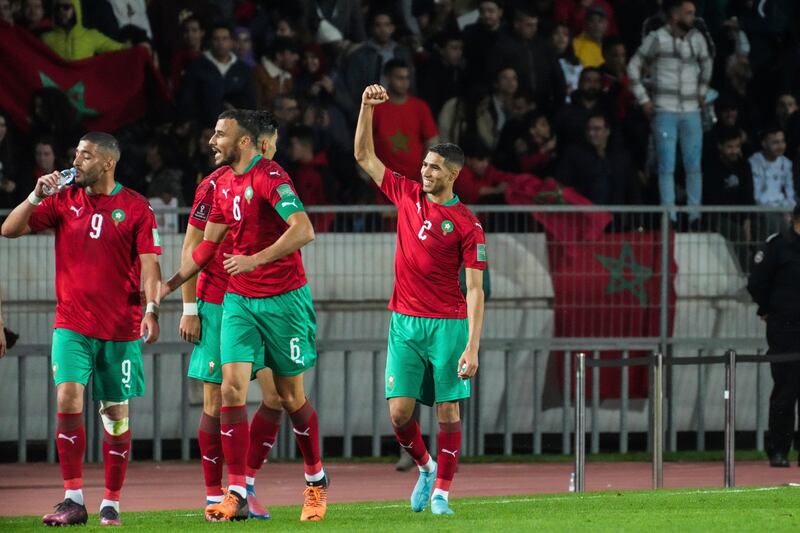 Morocco's Achraf Hakimi after scoring the fourth goal. AP 