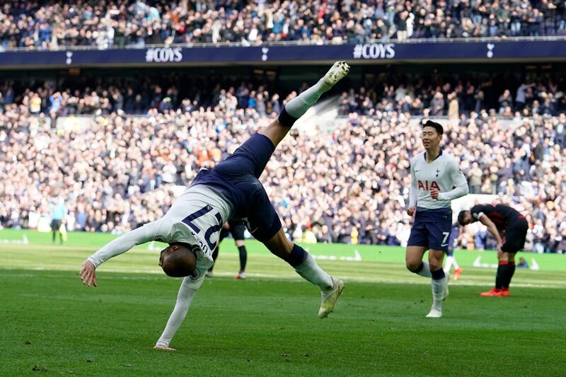 Tottenham's Lucas Moura celebrates scoring his third and Tottenham's fourth goal in a 4-0 win over Huddersfield Town at Tottenham Hotspur Stadium. Reuters