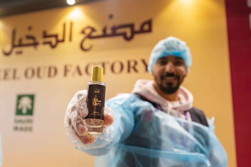 Al Dakheel Oud Factory stand is home to demonstrations of how perfume is made and packaged