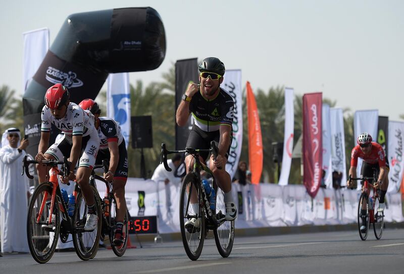 ABU DHABI, UNITED ARAB EMIRATES - DECEMBER 03:  Mark Cavendish of Great Britain and Dimension Data wins the Abu Dhabi - Al Ain Classic on December 3, 2017 in Abu Dhabi, United Arab Emirates.  (Photo by Tom Dulat/Getty Images)