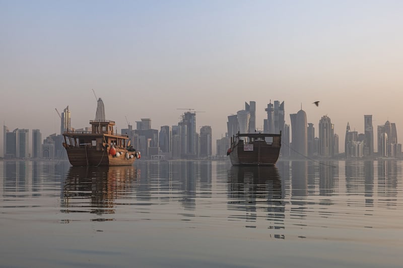 Traditional dhow boats moored in Doha harbour. Bloomberg