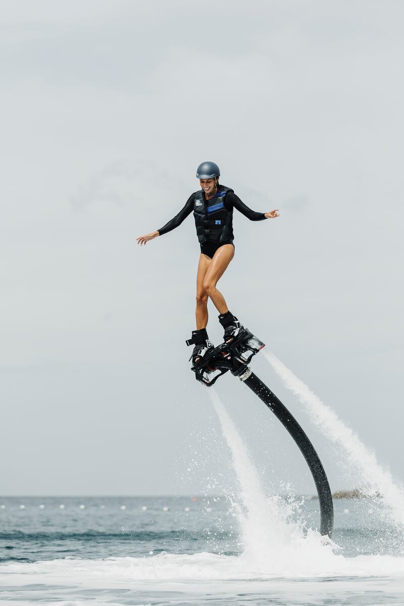 A guest tries out the flyboard.