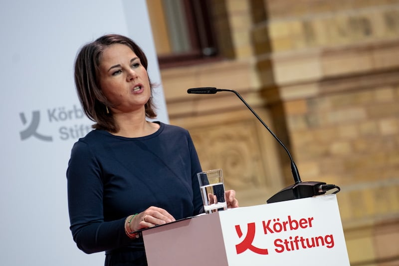 German Foreign Minister Annalena Baerbock speaks at the opening of the Berlin Foreign Policy Forum, organised by the Koerber Foundation, in Berlin on Tuesday.  AP
