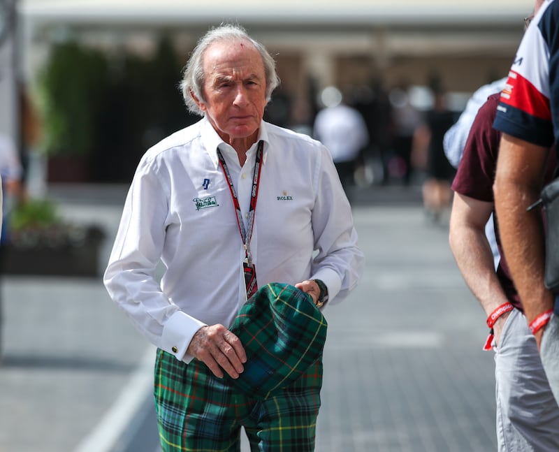 Jackie Stewart arrives at Marina Circuit on the final day  of the Abu Dhabi Grand Prix 2022. Victor Besa / The National