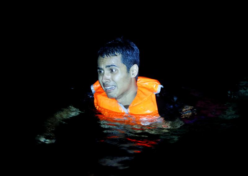 A migrant cries for help after jumping off the overcrowded boat and trying to swim to the ‘Sea-Watch 3’ rescue ship.