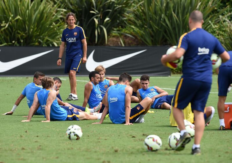 Barcelona players shown on Monday during a light training session at the home grounds of the LA Galaxy ahead of a pre-season friendly against the club in California on Tuesday. Mark Ralston / AFP