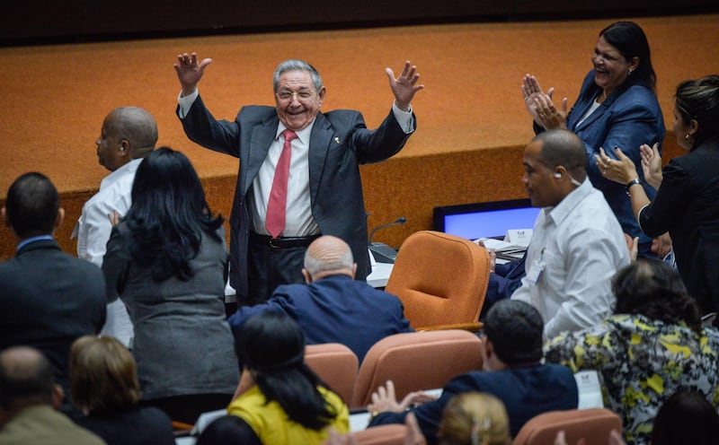 HAVANA, CUBA - APRIL 19: Former Cuban President Raul Castro is applauded during the National Assembly at Convention Palace on April 19, 2018 in Havana, Cuba Diaz-Canel will be the first non-Castro Cuban president since 1976. Raul Castro steps down after 12 years in power. (Photo by Adalberto Roque-Pool/Getty Images )
