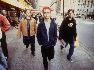 From left, Green Day's drummer Tre Cool, vocalist and guitarist Billie Joe Armstrong and bassist Mike Dirnt. Getty