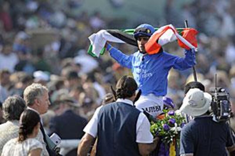 Ahmed Ajtebi celebrates riding Vale of York to victory in the Group One Breeders' Cup Juvenile horse race at Santa Anita earlier this month.