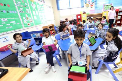 ABU DHABI, UNITED ARAB EMIRATES - - -  13 February 2017 --- Both students and teachers at Al Ittihad National Private School are embracing a new way of learning, via technology. The classrooms have been equipped with Epson projects to making learning more interactive and exciting according to some of the educators. "Smart classrooms" are now a growing trend in the educational field and all of Al Ittihad National  Private Schools across the UAE have Epson projectors.   (  DELORES JOHNSON / The National  )  
ID:  27401
Reporter:  Roberta Pennington
Section: NA *** Local Caption ***  DJ-130217-NA-SchoolTour-27401-009.jpg