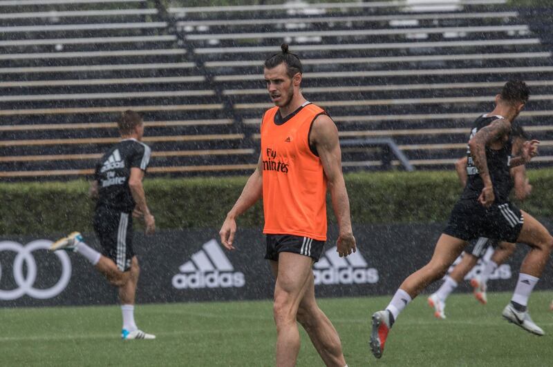 Real Madrid winger Gareth Bale trains at Florida International University in Miami. AP Photo