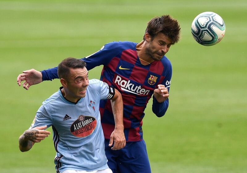 Barca's Gerard Pique wins a header. Getty