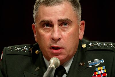(FILES) In this file photo taken on September 24, 2003 US General John Abizaid, Commander, US Central Command testifies before the Senate Armed Services Committee on Capitol Hill in Washington, DC.  President Donald Trump on November 13, 2018, tapped John Abizaid, a top US general from the Iraq war who has studied the Middle East for years, as ambassador to Saudi Arabia amid growing friction between the longstanding allies. Abizaid is a fluent Arabic speaker of Lebanese Christian descent who headed US Central Command -- which covers the Middle East -- in the most intense period of the Iraq war from shortly after the US invasion in 2003 through 2007.
 / AFP / Tim SLOAN
