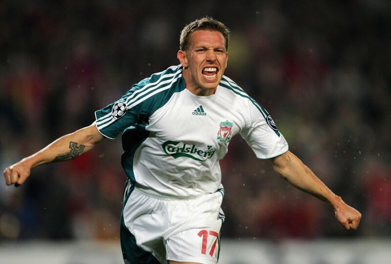 BARCELONA, SPAIN - FEBRUARY 21:  Craig Bellamy of Liverpool celebrates after scoring his goal during the UEFA Champions League round of 16 first leg match between Barcelona and Liverpool at the Nou Camp Stadium on February 21, 2007 in Barcelona, Spain.  (Photo by Alex Livesey/Getty Images)
