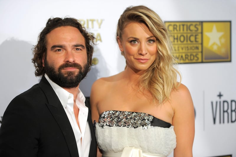 Johnny Galecki, left, and Kaley Cuoco arrive at the Critics' Choice Television Awards in the Beverly Hilton Hotel on Monday, June 10, 2013, in Beverly Hills, Calif. (Photo by Chris Pizzello/Invision/AP) *** Local Caption ***  2013 Critics Choice Television Awards - Arrivals.JPEG-0c656.jpg