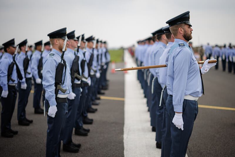 RAF personnel stand in formation at RAF Odiham. Getty