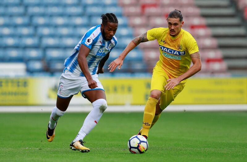 Soccer Football - Huddersfield Town vs Udinese - Pre Season Friendly - Huddersfield, Britain - July 26, 2017   Huddersfield's Kasey Palmer in action with Udinese's Gabriele Angella    Action Images via Reuters/Jason Cairnduff