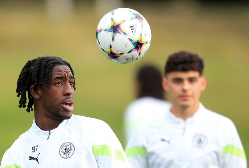 Manchester City's English defender Joshua Wilson-Esbrand attends a team training session. AFP