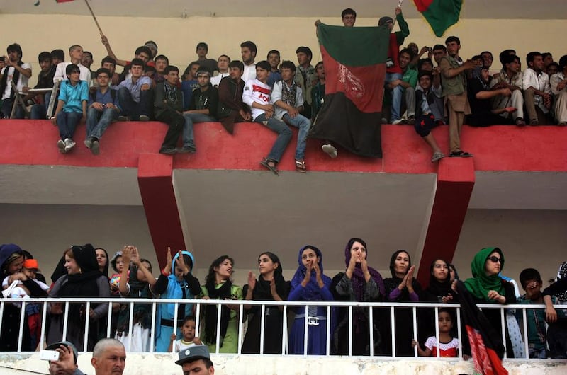 Fans turned out in thousands to cheer the team as the win moved Afghanistan up seven places in the FIFA world rankings, from 139 last month to 132. It is the first time Afghanistan have reached such a position in global football. S Sabawoon / EPA