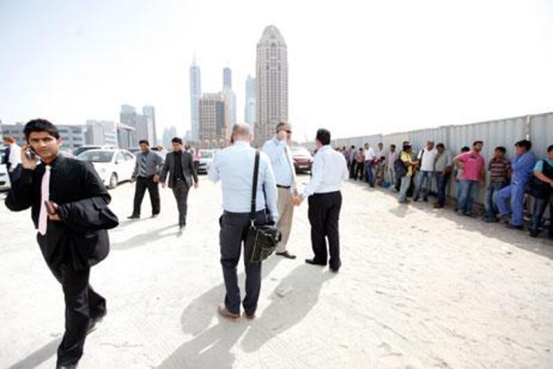 Dubai, April 16 2013 - Buildings in Dubai Media City are evacuated following an earthquake in Dubai, April 16, 2013. (Photo by: Sarah Dea/The National)



