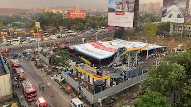 The advertising hoarding in the Ghatkopar area of Mumbai collapsed during a storm that hit the city on Monday. Reuters