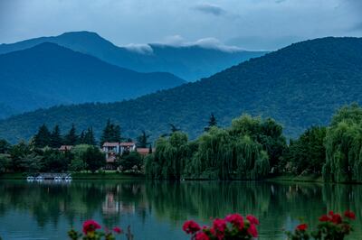 The Caucasus Mountains loom over Lopota lake. Photo: Lopota Lake Resort & Spa