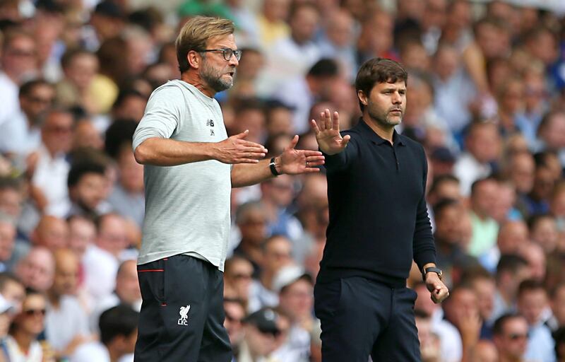 File photo dated 27-08-2016 of Liverpool manager Jurgen Klopp (left) and Tottenham Hotspur manager Mauricio Pochettino during the Premier League match at White Hart Lane, London. PRESS ASSOCIATION Photo. Issue date: Wednesday May 29, 2019. KloppÕs record in finals is well known and remains the stick with which he is beaten.  See PA story SOCCER Final Talking Points. Photo credit should read Steve Paston/PA Wire.