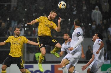 Shkodran Mustafi scored Arsenal's goal in the 1-1 draw with Vitoria Guimaraes in the Europa League. AFP
