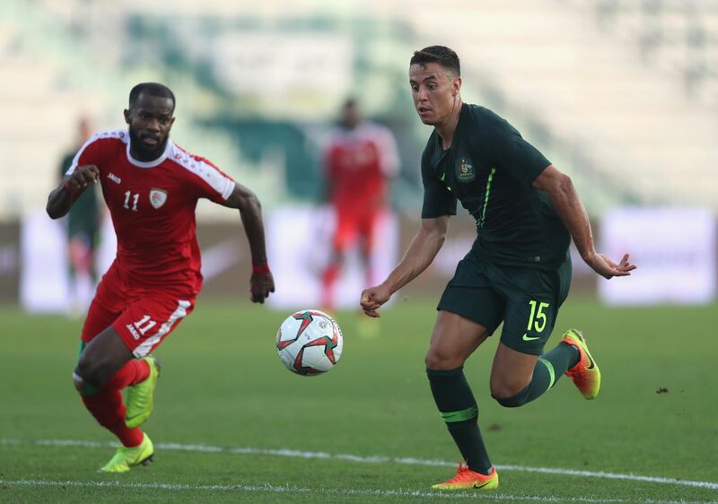 Chris Ikonomidis of Australia in action during the international friendly match against Oman at Maktoum Bin Rashid Al Maktoum Stadium in Dubai on Sunday. Australia won the match 5-0 as part of their 2019 Asian Cup preparations. The tournament is being held in the UAE from January 5-February 1. Getty Images