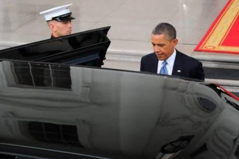 Barack Obama leaves the White House for the ceremonial swearing in of the president and vice president to a second term in office.