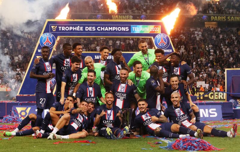 PSG players celebrate winning the Trophee des Champions. Reuters