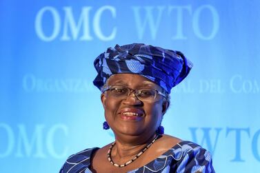 Nigerian former Foreign and Finance Minister Ngozi Okonjo-Iweala smiling during a hearing as part of the application process to head the World Trade Organisation as Director General, July 15, 2020. File photo / AFP