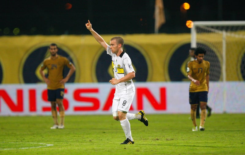 Mariano Donda of Al Wasl celebrates scoring his side's second goal during the Etisalat Pro League match between Dubai and Al Wasl at Dubai Sports & Cultural club Stadium, Dubai on the 9th November 2012. Credit: Jake Badger for The National