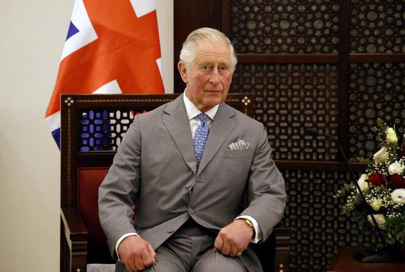 Britain's Prince Charles reacts as he meets with Palestinian President Mahmoud Abbas (not pictured) during a visit in Bethlehem in the Israeli-occupied West Bank January 24, 2020. Hazem Bader/Pool via REUTERS