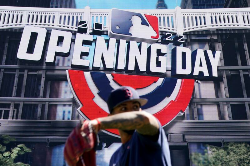 Boston Red Sox second baseman Jonathan Arauz practices before the start of the New York Yankees opening day baseball game. AP